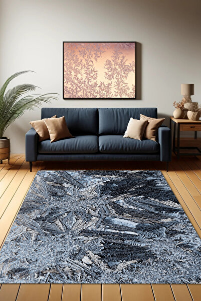 The Reef Design Mavi Buz Kristalleri Desenli Dokuma Kaymaz Tabanlı Dijital Ba...