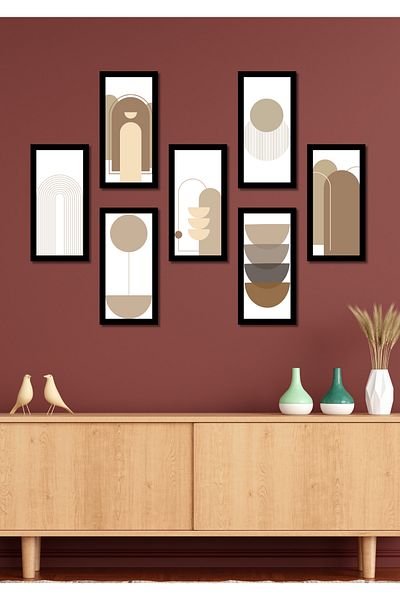 NT Handmade 7 Pieces 20 X 10 Bohemian Patterns Wall Decor Painting Set for Salon Living Bedroom Kitchen