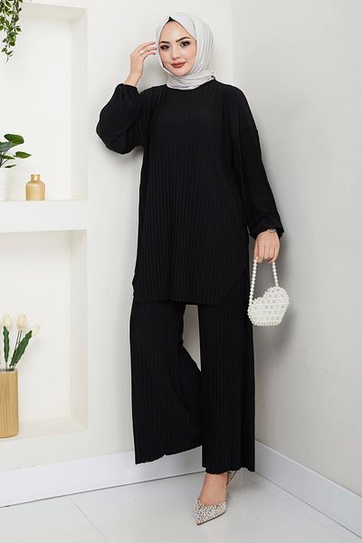 Moda MSK Sandy Pleated Black Double Suit with Trousers