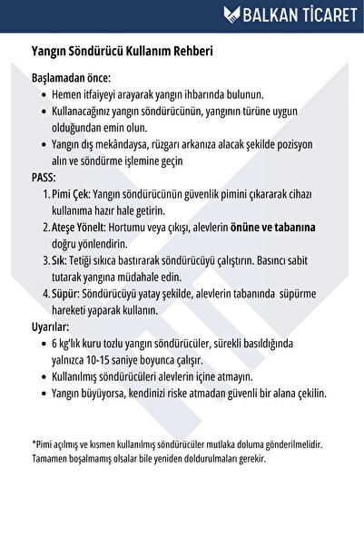 Balkan Ticaret 1 kg yangın söndürme cihazı+İlkyardım seti+Askı aparatı