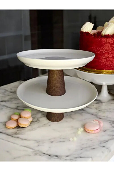 Home 2'Lİ AHŞAP AYAKLI PORSOLEN DEKOR & SUNUM STANDI (25 ve 21cm)