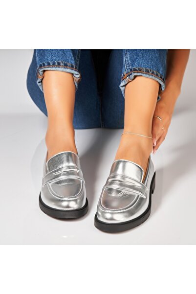 Joana Γυναικεία Casual Ασημένια Παπούτσια από Οικολογικό Λουστρίνι Nasiya