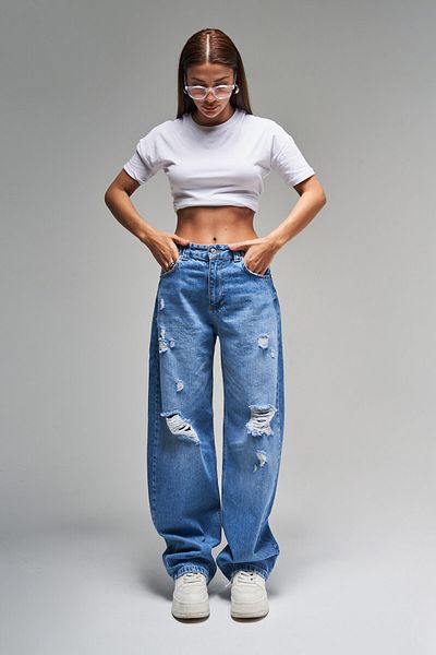 its basic Blugi de damă, culoare albastră, 10s5-4, cu potrivire super largi, 100% bumbac, blugi din denim cu detaliu de curea