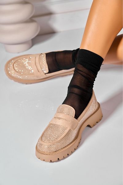 Joana Women's casual shoes Beige made of ecological suede leather Romelia