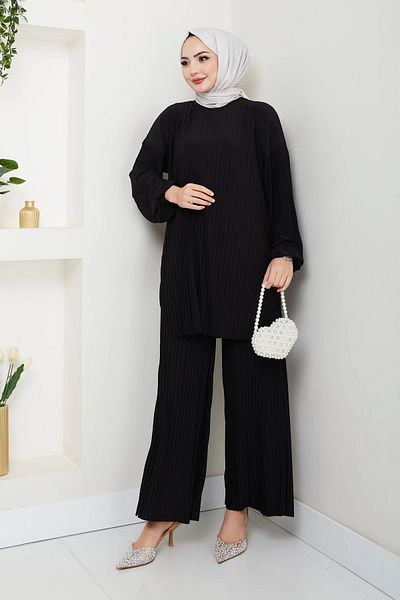 Moda MSK Sandy Pleated Black Double Suit with Trousers