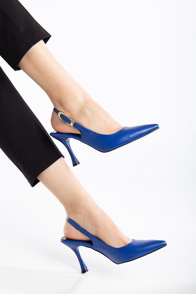 Ayakkabı Frekansı Pantofi cu toc stiletto din piele vegană albastru bleumarin de damă