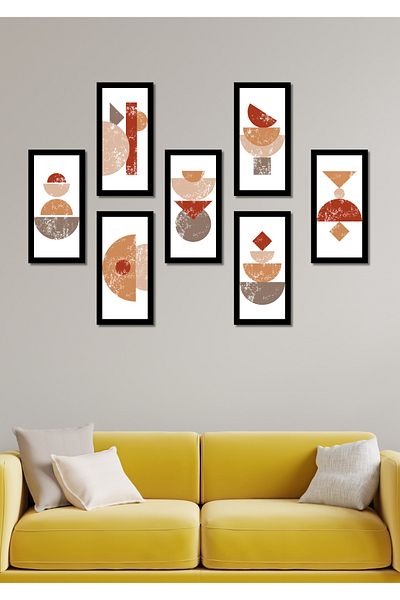 NT Handmade 7 Pieces 20 X 10 Colorful Patterns Wall Decor Painting Set for Salon Living Bedroom Kitchen