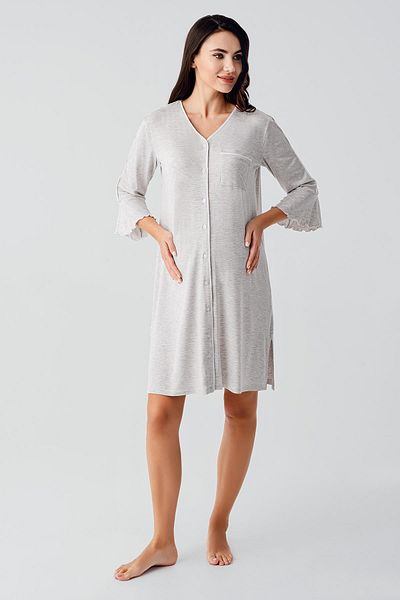 Artış Buttoned Three Quarter Sleeve Short Stretchy Viscose Maternity Nightgown