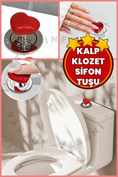 İnfeta Klozet Basma Buton Düğmesi Kulp, Kalp Klozet Kapağı Kulbu Şifon Tuşu