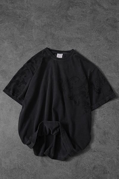 Slatra Tricou oversize spălat cu model de șal negru pentru bărbați