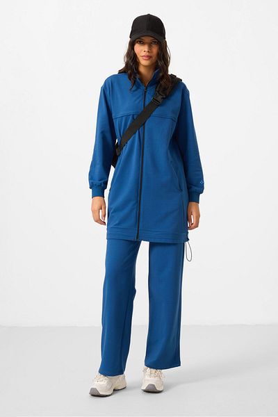 TOMMY LIFE Parliament Stand Collar Zippered Cotton Women's Tracksuit Tunic Suit - 95346