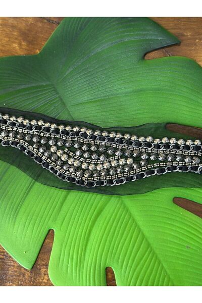 Gönülden Tasarım OGRACNIK SA PERLAMA, APLIKACIJA ZA ŠIVANJE, 35X10 CM, CRNI