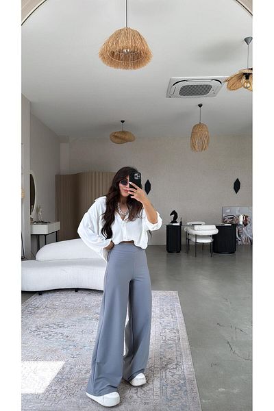 Buket Teke Gray Waist Corset Fabric Trousers