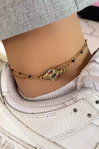 TakıDolabı خلخال فولاذي مزدوج على شكل محار ذهبي اللون