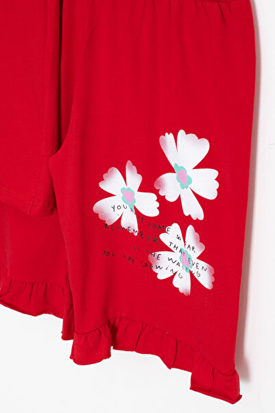 Cansın Mini Kırmızı Çiçek Desenli Fırfır Detaylı Kız Çocuk Şortlu Takım 20600