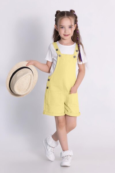 DMB BOYS & GIRLS Dmb Girl's Gabardine Shorts Jumpsuit 4-9 Years Yellow