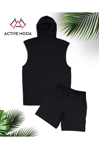 ACTIVE MODA -Men's Skull Printed Sleeveless Tank-Shorts 2-Piece Suit Oversized Large Size