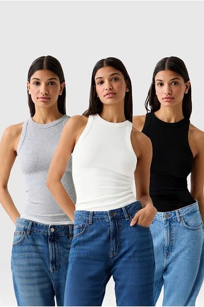 The Champ Clothing Σετ 3 τεμαχίων Halter Neck Tank Top (ΛΕΥΚΟ, ΜΑΥΡΟ, ΓΚΡΙ)