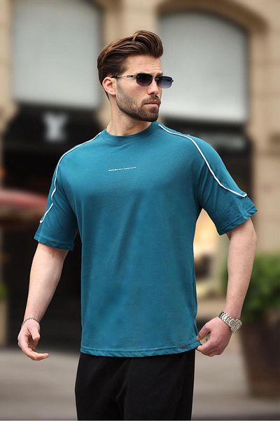 Madmext Μπλουζάκι Petrol Blue Crew Neck Basic E7132