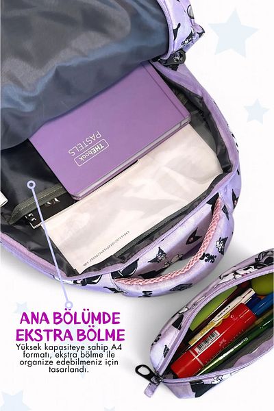 Bevitton Primary School Bag - Set of 3 Character Patterned, Girl's Lilac