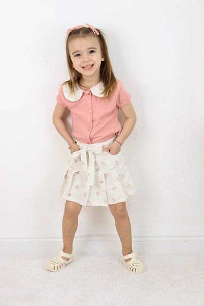 ESİLA KİDS Girl Baby Collared Floral Patterned Shorts Skirt Suit Summer Daily Combination 3-6 Years Old