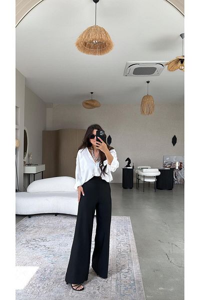 Buket Teke Black Waist Corset Fabric Trousers