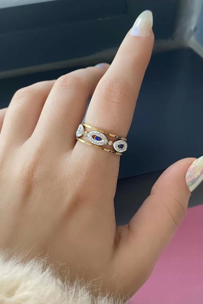 TakıDolabı حلقة فولاذية قابلة للتعديل مع شكل عين ذهبي اللون