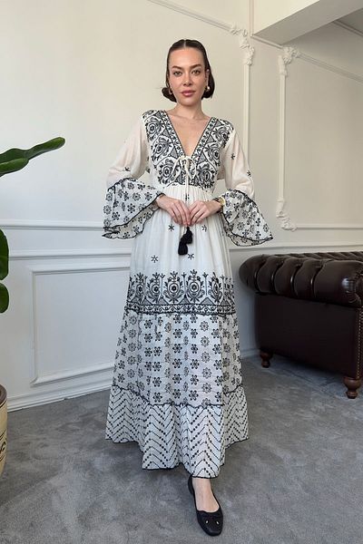 MAGARDE Embroidered Special Imported Dress with Elastic Waist - Black