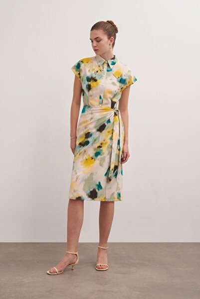 BİRELİN Wrap Görünümlü Desenli Elbise Baskı