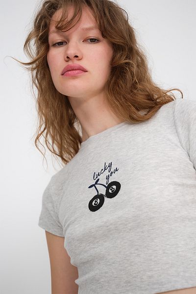 Addax Cherry Printed Crop T-Shirt P1755