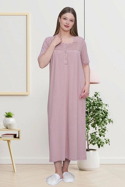 Lohusa Homewear Women's Dusty Rose Lace Detailed Plus Size Nightgown