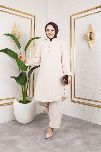 Nevayla Moda Μπεζ Αεροβίν Υφασμάτινο Σετ Διπλό - T0109