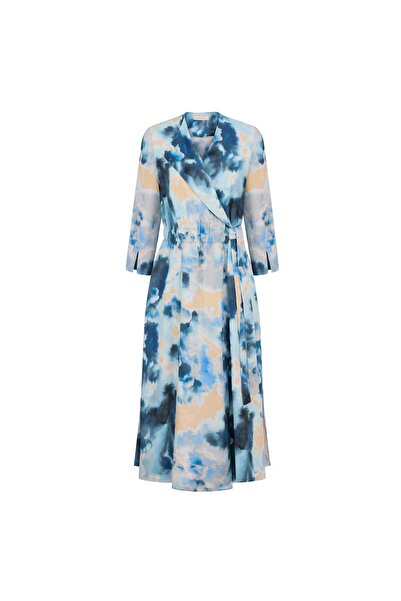 BİRELİN Kruvaze Desenli Krep Elbise Baskı