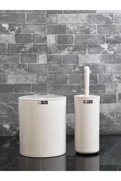 Okyanus Home Μπεζ Κάλυμμα Στρογγυλό Σετ 2 τεμαχίων WC κουβά και βούρτσα