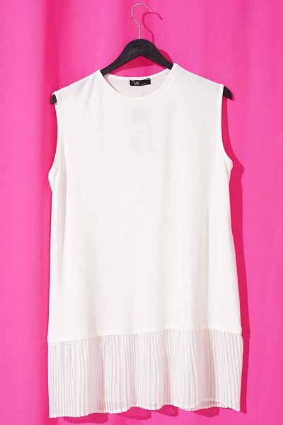 MODAMERSİ Women's White Tulle Pleated Sleeveless Blouse