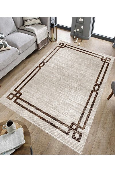 GNL HOME Kahve Geometrik Desenli Dijital Baskı Salon,Koridor,Mutfak,Balkon,Of...