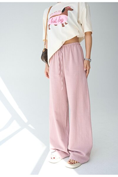 My Blog Dusty Rose 100% Cotton Linen Trousers - 251005