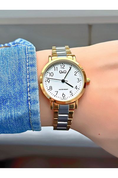Q&Q Elegant Combination Women's Watch - Silver and Gold Dual Colors,MetalCord Sleeve
