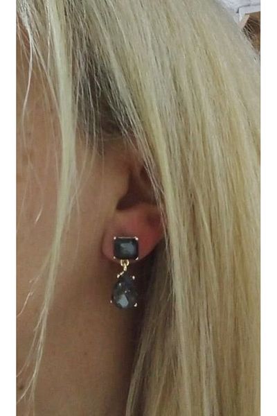 mos&more Anthracite Gray Stone Drop Stylish Women's Earrings