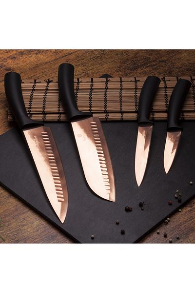 Berlinger Haus 4 Pcs Non-stick Knife Set Stainless Steel Rosegold Metallic Line