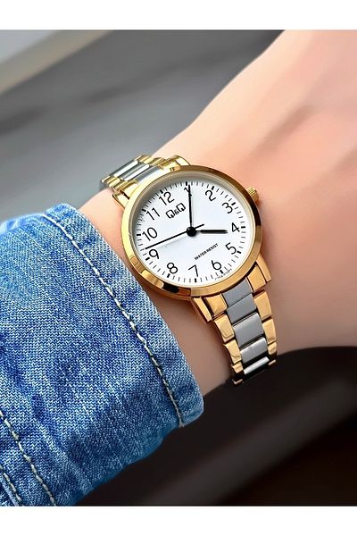 Q&Q Elegant Combination Women's Watch - Silver and Gold Dual Colors,MetalCord Sleeve