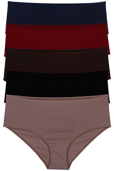 Nicoletta Women's Corded Cotton Panties - Pack of 5,HipsterLycra, Brown