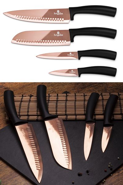 Berlinger Haus 4 Pcs Non-stick Knife Set Stainless Steel Rosegold Metallic Line