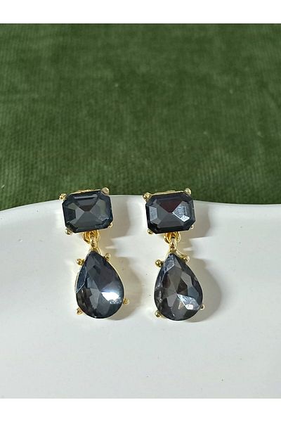 mos&more Anthracite Gray Stone Drop Stylish Women's Earrings