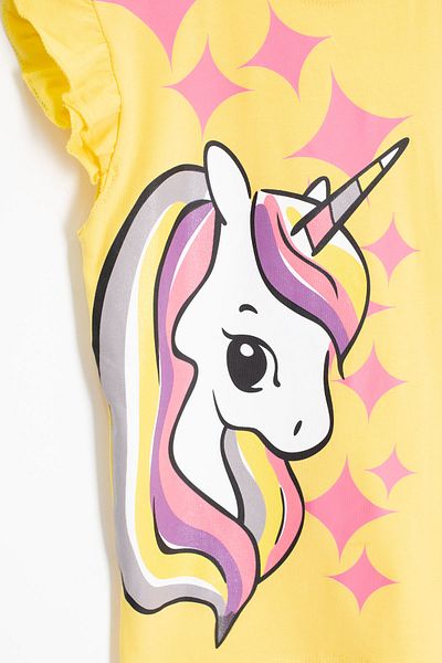 Cansın Mini Κίτρινο Unicorn εμπριμέ κοριτσίστικο σορτς 2 τεμαχίων 20614