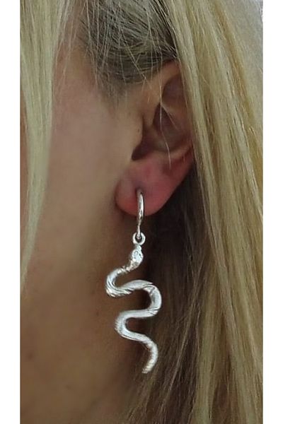 mos&more Silver Snake Design Large Women's Earrings (7cm)