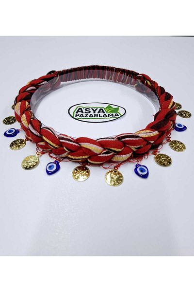 ASYA PAZARLAMA Black Sea Braided, Elastic Bandana, Nazar Beaded and Lira Keshan, Scarf, Shawl, Hair Band, Puşi