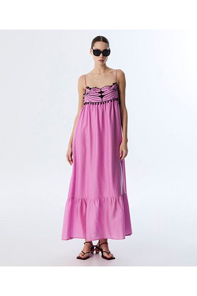 Twist Contrast Embroidered Dress