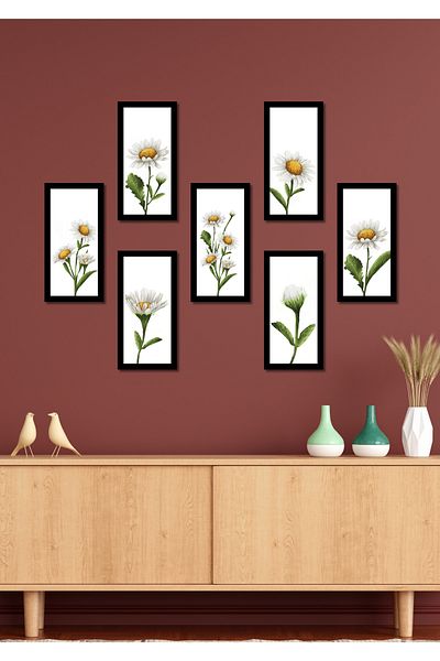 NT Handmade 7 bucăți 20 x 10 set de pictură margarete pentru decorarea peretelui pentru living, dormitor, bucătărie