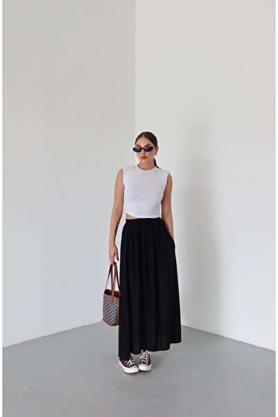 Laluvia Černá sukně s elastickým pasem - 1142